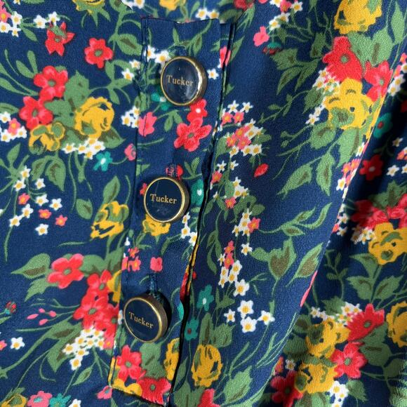 Tucker For Target Mini Dress Women XL Blue Micro Floral Cap Sleeve V-Neck Preppy - Picture 4 of 11